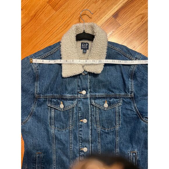 GAP Denim Sherpa Icon Jean Jacket Oversized XSP Trucker Warm Jean $118 retail - Picture 9 of 11